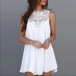 white crochet lace sleeveless shift dress